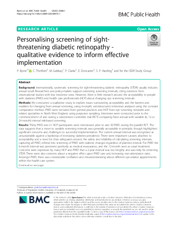 (PDF) Personalising screening of sight-threatening diabetic retinopathy ...
