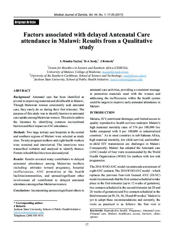 (PDF) Factors associated with delayed Antenatal Care attendance in ...
