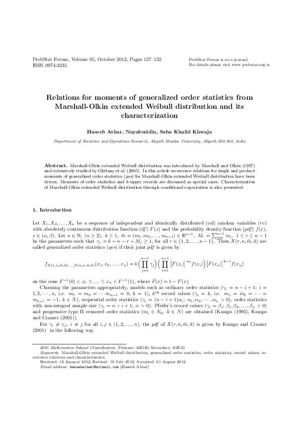 (PDF) Relations for Moments of Generalized Order Statistics from Power ...