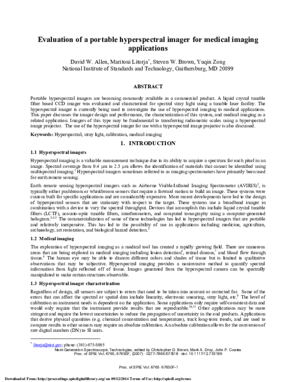 (PDF) Evaluation of a portable hyperspectral imager for medical imaging ...