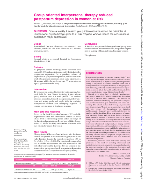 (PDF) Group oriented interpersonal therapy reduced postpartum ...