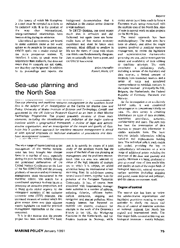 (PDF) Sea-use planning and the North Sea