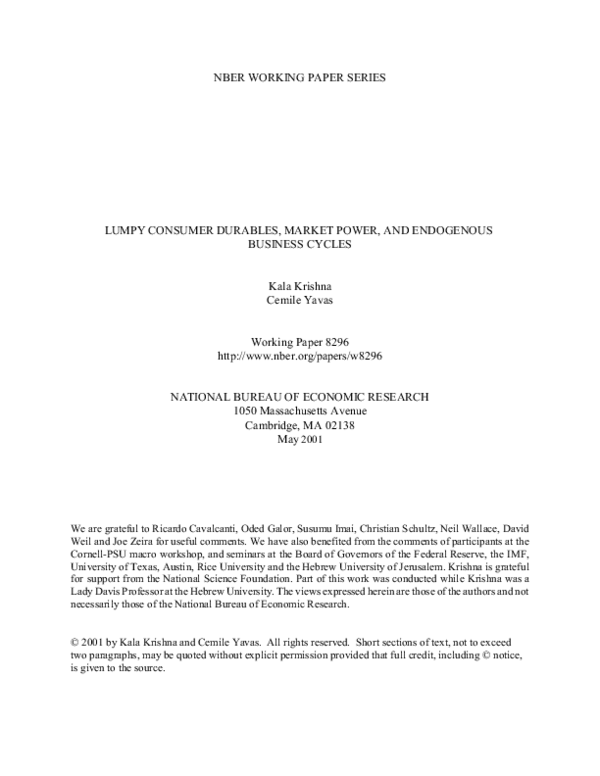 (PDF) Lumpy consumer durables, market power, and endogenous business cycles