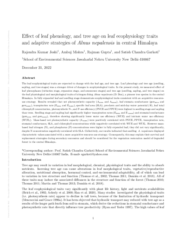 (PDF) Effect of leaf phenology, and tree age on leaf ecophysiology ...