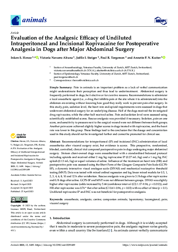 (PDF) Evaluation of the Analgesic Efficacy of Undiluted Intraperitoneal ...