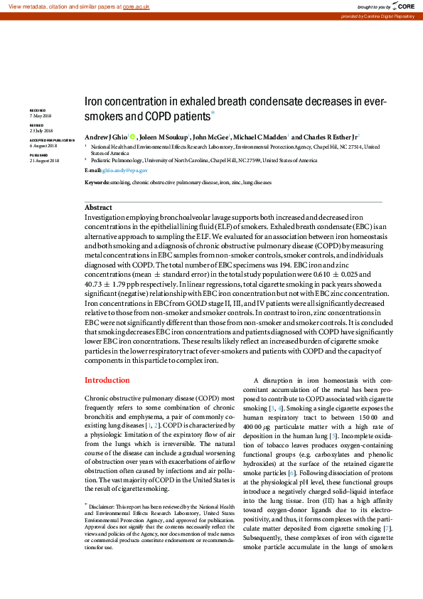 (PDF) Iron concentration in exhaled breath condensate decreases in ever