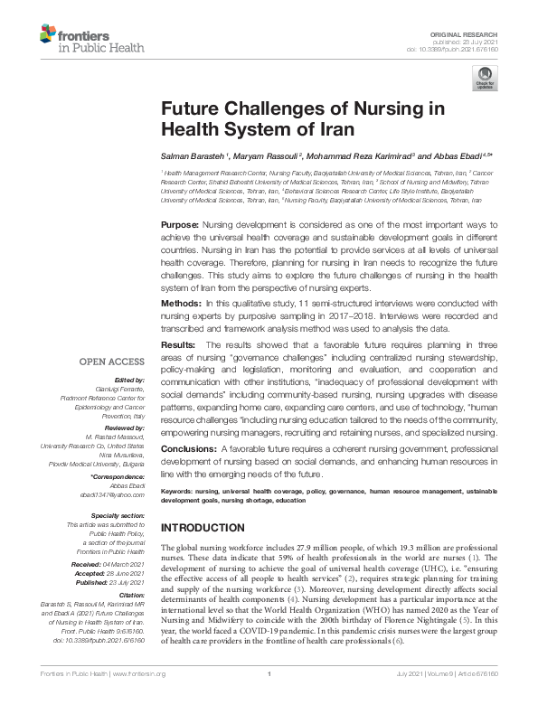 (PDF) Future Challenges of Nursing in Health System of Iran