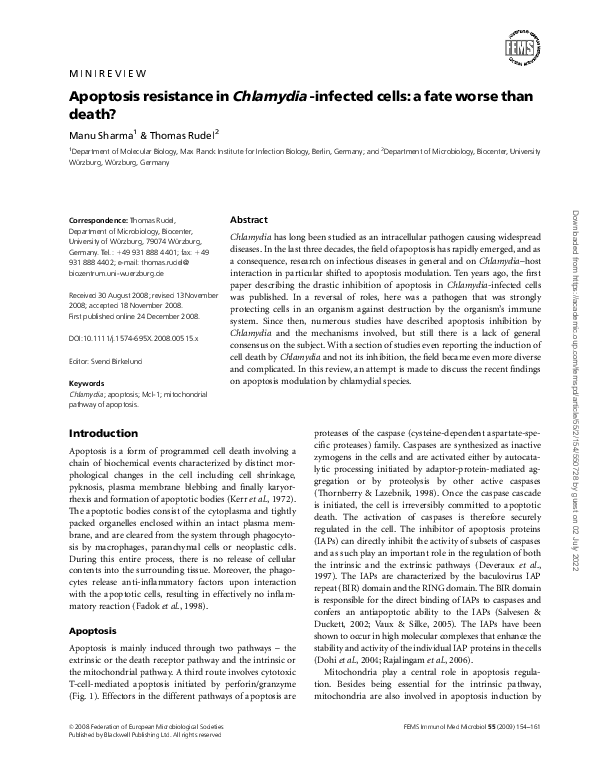 (PDF) Apoptosis resistance inChlamydia-infected cells: a fate worse ...