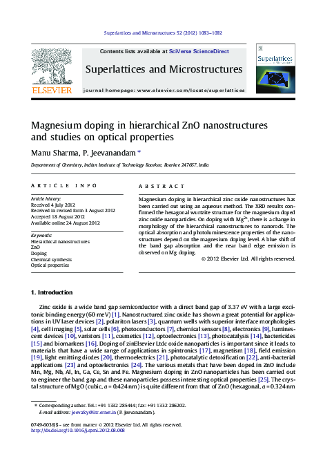 (PDF) Magnesium doping in hierarchical ZnO nanostructures and studies ...