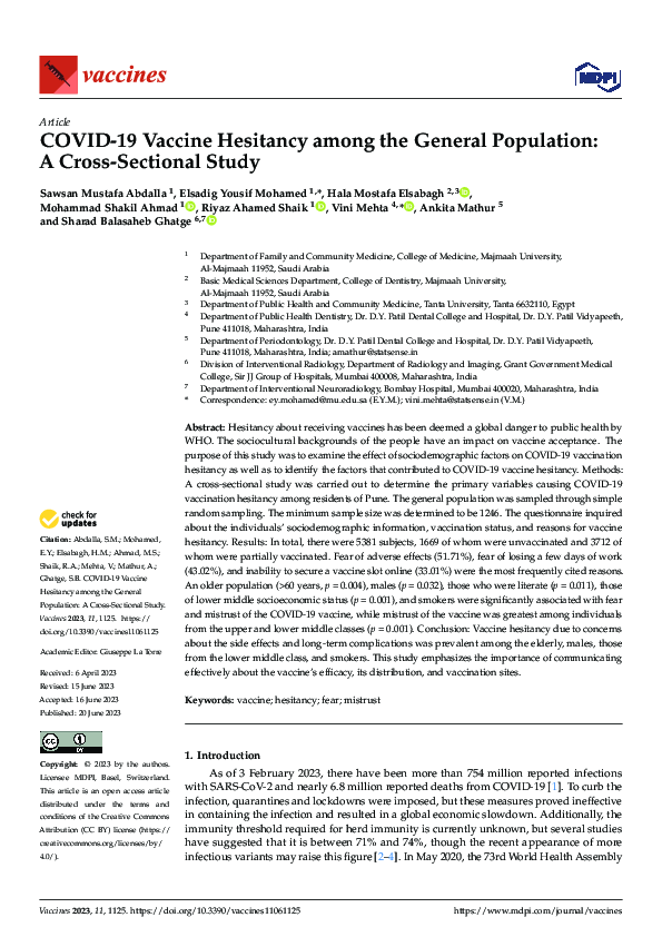(PDF) COVID-19 Vaccine Hesitancy among the General Population: A Cross ...