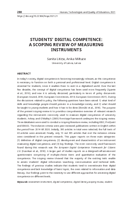 (PDF) Students’ digital competence: A scoping review of measuring ...