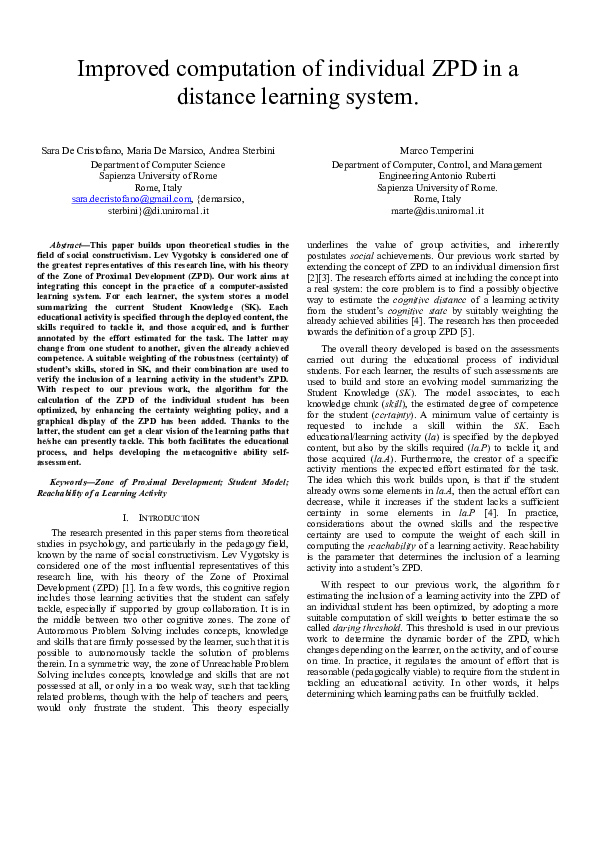(PDF) Improved computation of individual ZPD in a distance learning system