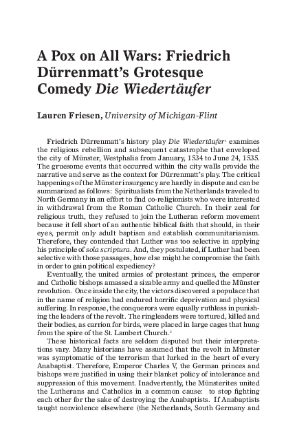(PDF) A Pox on All Wars: Friedrich Dürrenmatt’s Grotesque Comedy Die ...