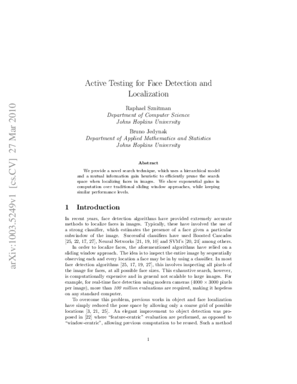 (PDF) Active Testing for Face Detection and Localization