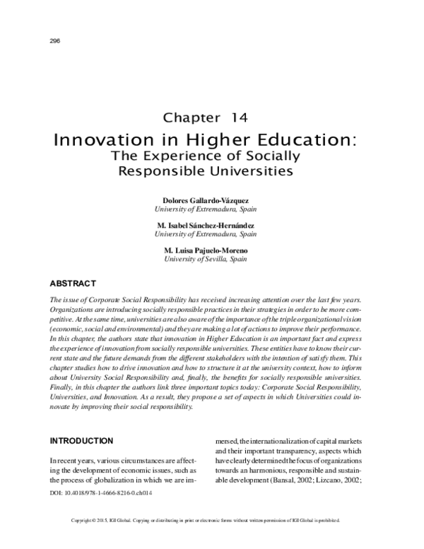 (PDF) Innovation in Higher Education