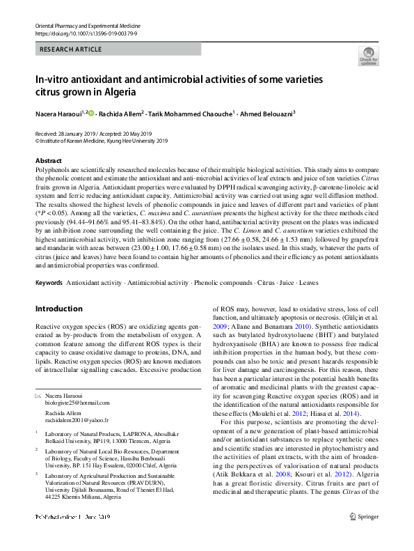 (PDF) In-vitro antioxidant and antimicrobial activities of some ...