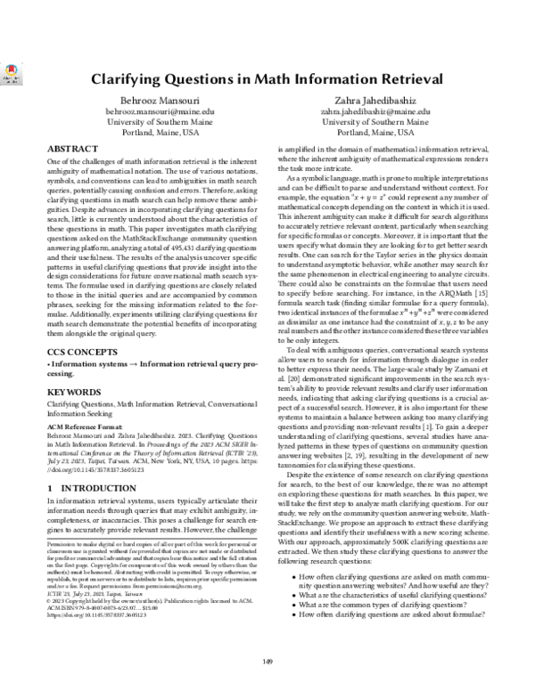 (PDF) Clarifying Questions in Math Information Retrieval