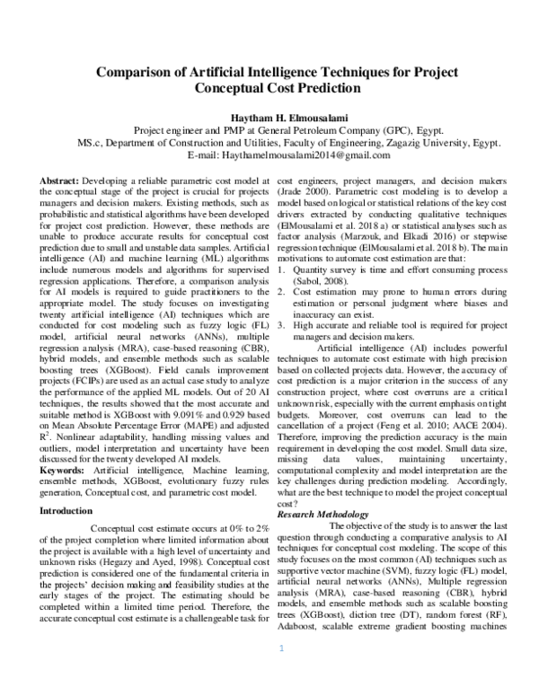 (PDF) Comparison of Artificial Intelligence Techniques for Project ...