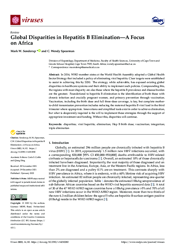 (PDF) Global Disparities in Hepatitis B Elimination—A Focus on Africa