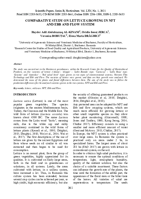 (PDF) Comparative Study on Lettuce Growing in NFT and Ebb and Flow System
