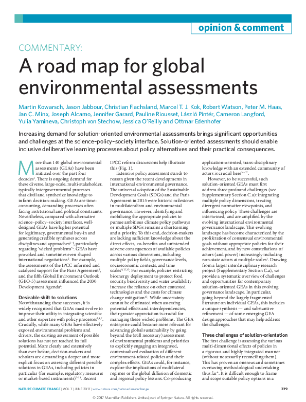(PDF) A road map for global environmental assessments