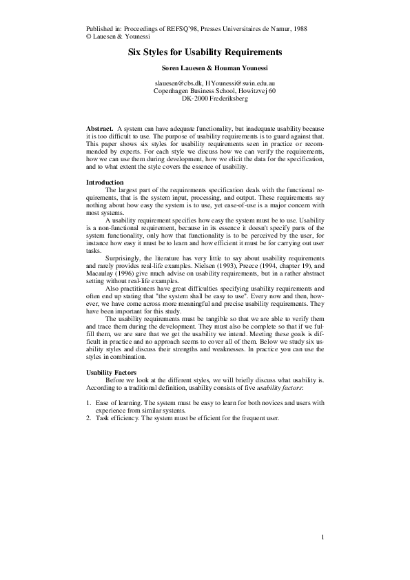 (PDF) Six Styles for Usability Requirements