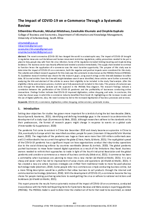 (PDF) The Impact of COVID-19 on e-Commerce Through a Systematic Review