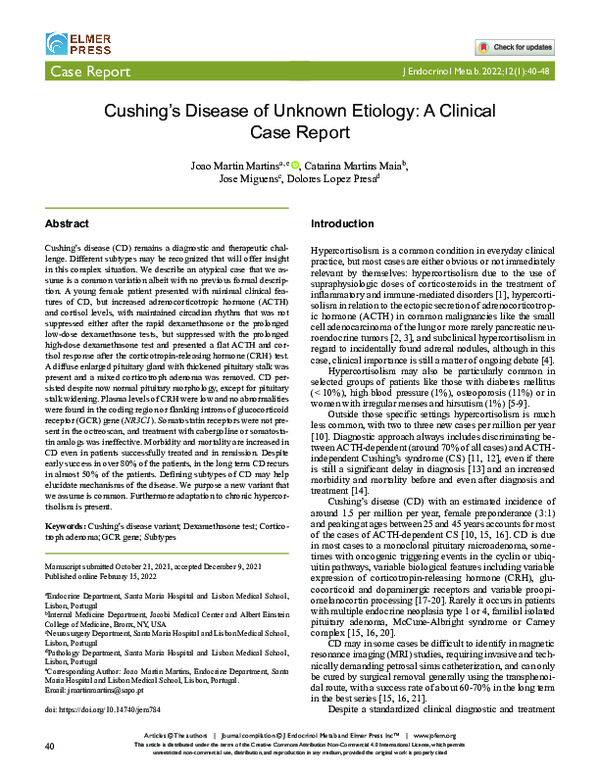 (PDF) Cushing’s Disease of Unknown Etiology: A Clinical Case Report
