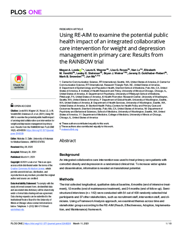 (PDF) Using RE-AIM to examine the potential public health impact of an ...