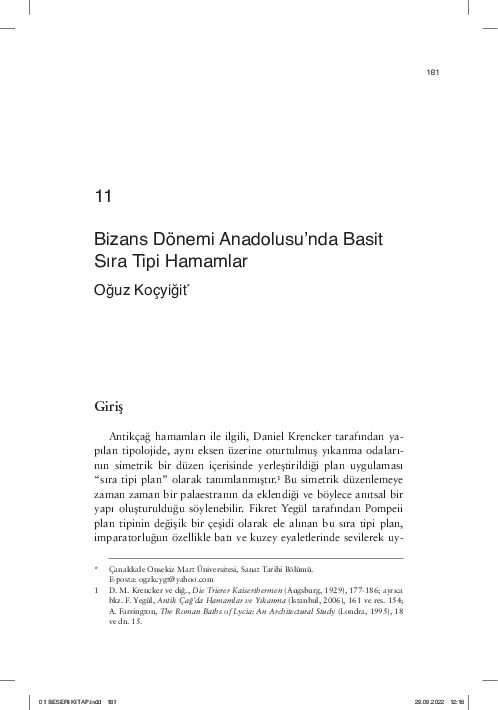 (PDF) Oğuz Koçyiğit, ''Bizans Dönemi Anadolusunda Basit Sıra Tipi ...