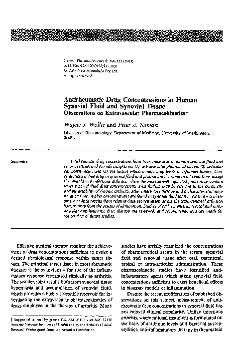 (PDF) Antirheumatic Drug Concentrations in Human Synovial Fluid and ...