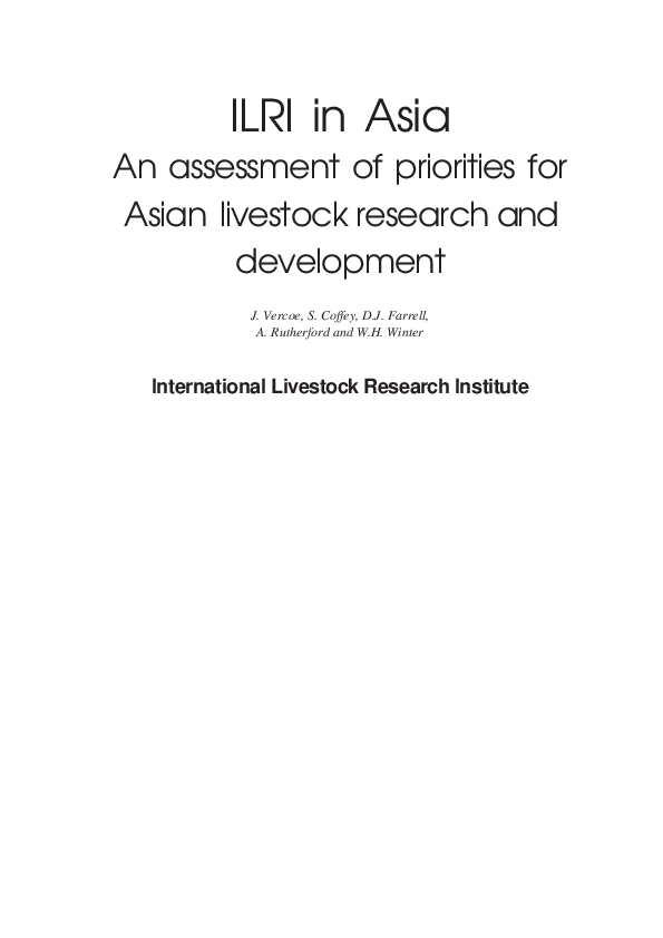 (PDF) ILRI in Asia: An Assessment of priorities for Asian livestock ...