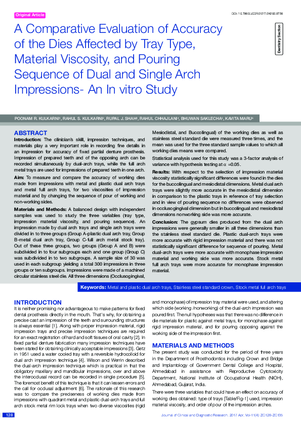 (PDF) A Comparative Evaluation of Accuracy of the Dies Affected by Tray ...
