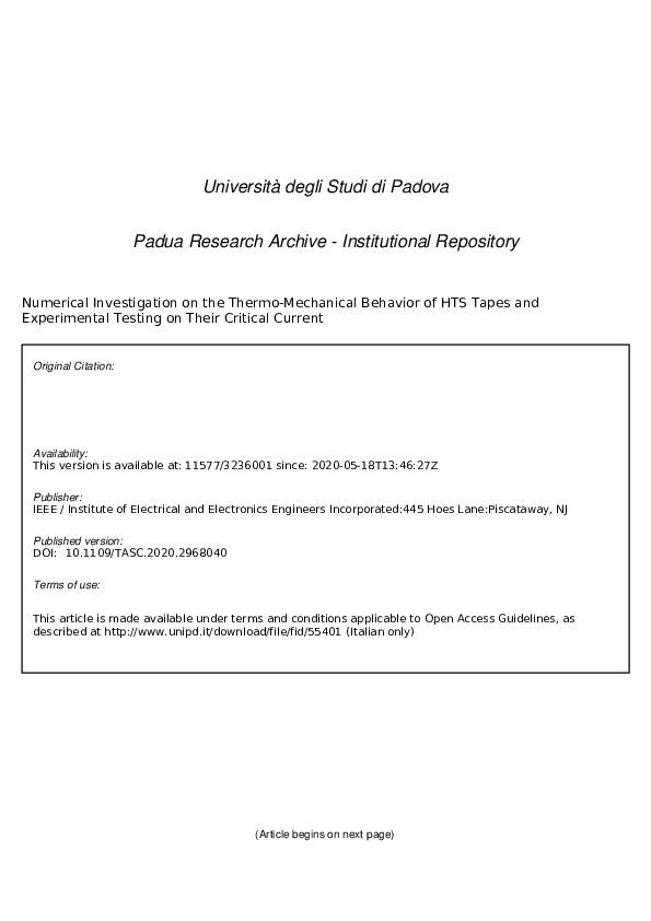 (PDF) Numerical Investigation on the Thermo-Mechanical Behavior of HTS ...