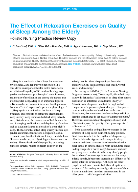 (PDF) The Effect of Relaxation Exercises on Quality of Sleep Among the ...