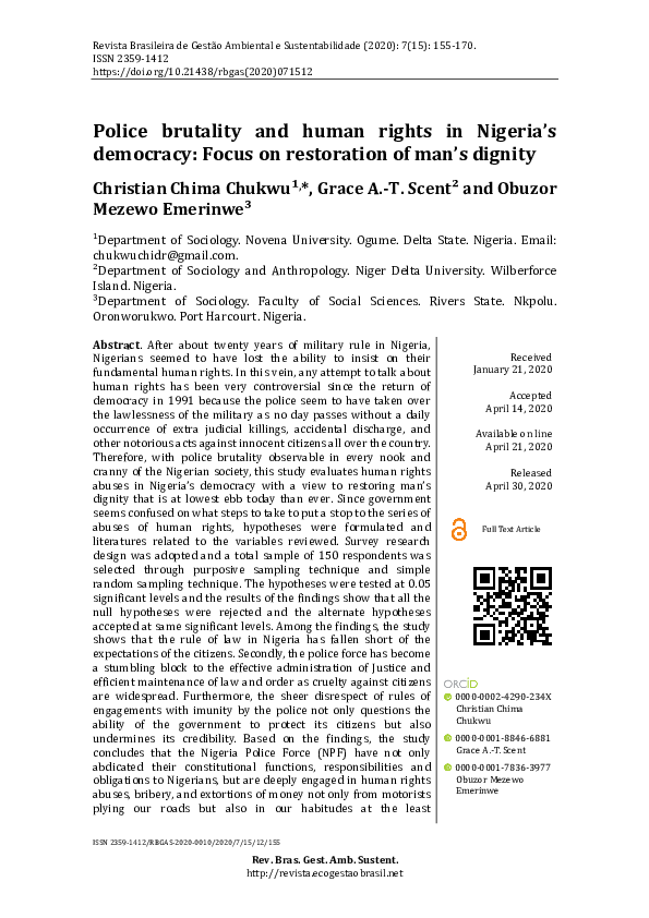 (PDF) Police brutality and human rights in Nigeria's democracy: Focus ...