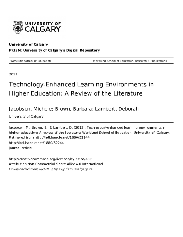 (PDF) Technology-Enhanced Learning Environments in Higher Education: A ...