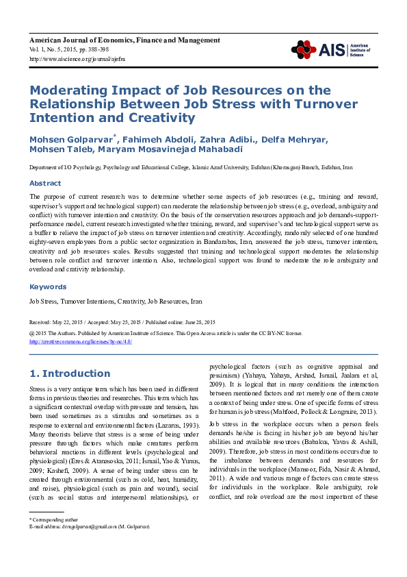 (PDF) Moderating Impact of Job Resources on the Relationship Between ...