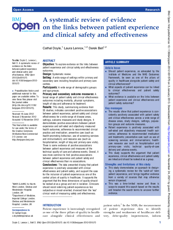 (PDF) A systematic review of evidence on the links between patient ...