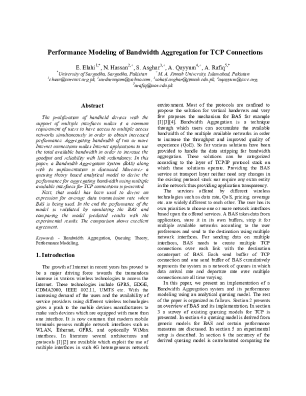 (PDF) Performance Modeling of Bandwidth Aggregation for TCP Connections