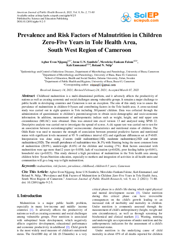 (PDF) Prevalence and Risk Factors of Malnutrition in Children Zero-Five ...