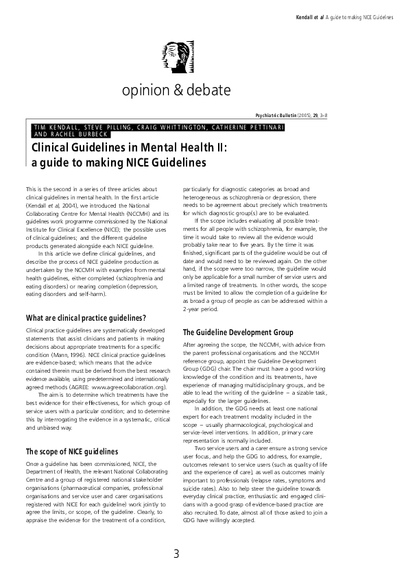 (PDF) Clinical Guidelines in Mental Health II: A guide to making NICE ...