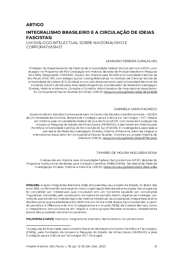 (PDF) Integralismo brasileiro e circulação de ideias fascistas: um ...