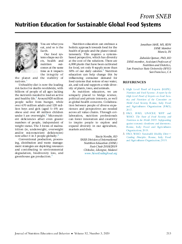 (PDF) Nutrition Education for Sustainable Global Food Systems