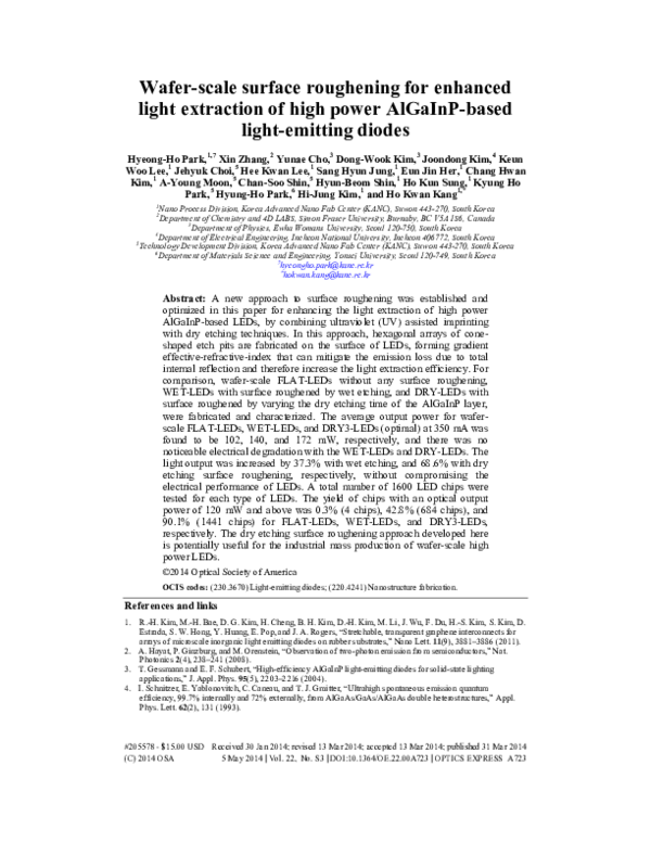 (PDF) Wafer-scale surface roughening for enhanced light extraction of ...