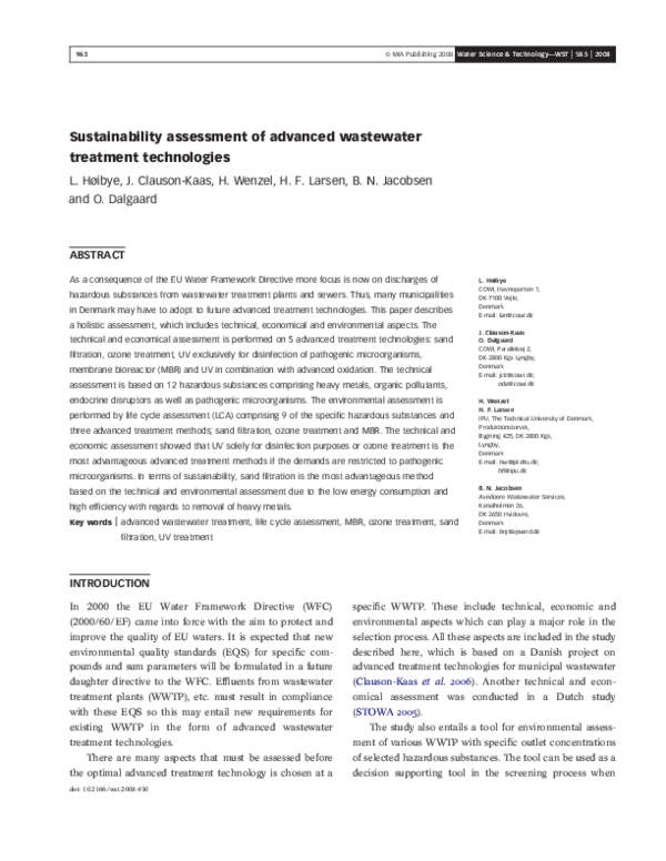 (PDF) Sustainability assessment of advanced wastewater treatment ...