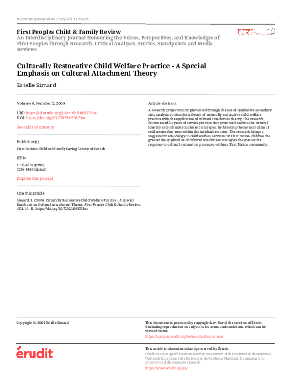 (PDF) Culturally Restorative Child Welfare Practice - A Special ...