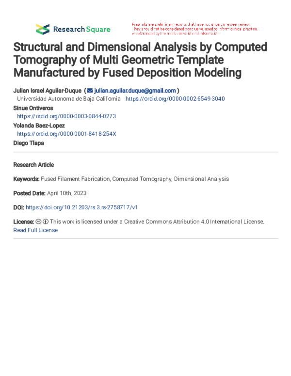 (PDF) Structural and Dimensional Analysis by Computed Tomography of ...