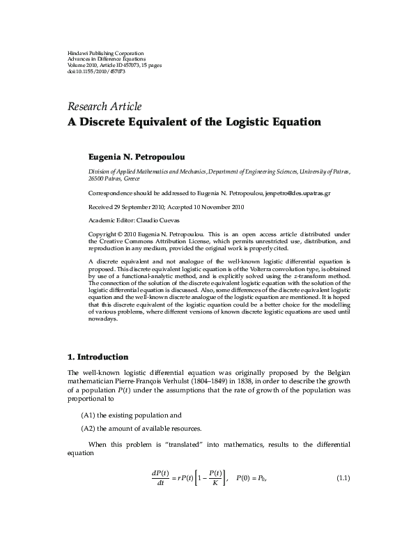(PDF) A Discrete Equivalent of the Logistic Equation