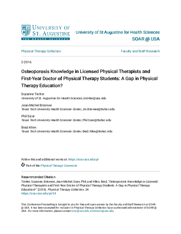 (PDF) Osteoporosis Knowledge in Licensed Physical Therapists and First ...
